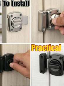 Home Security Door Lock, Brushed Silver Zinc Alloy Rotate Bolt Latch, Gate Latches Door Slide Lock, Twist Rotating Barrel Lock For Gardens, Bathrooms, Outdoors, Garages, Door And Windows - Silver - View 7