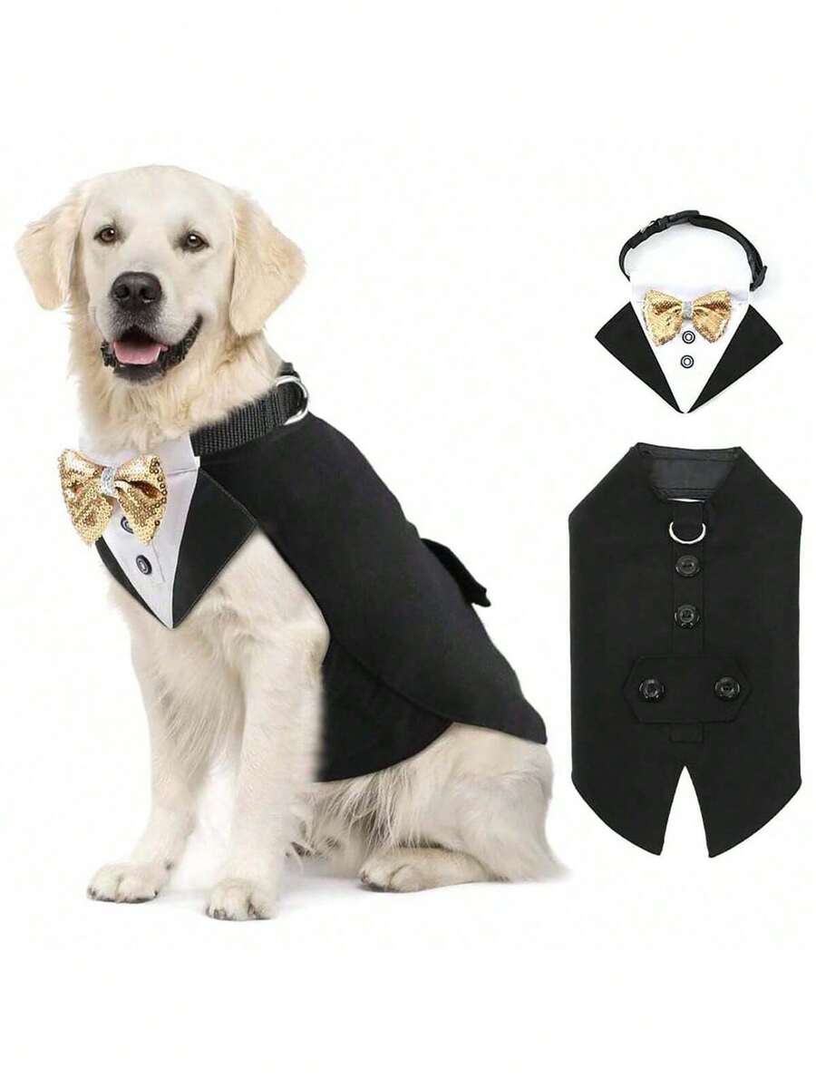 New Pet Suit Dress Dog Bow Tie Tuxedo Pet Scarf Triangle Bandana Pet Clothing Party Clothing Cocker Spaniel Small, Medium And Large Dog Wedding Wedding Photo Clothes - Black - View 1