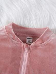 SHEIN Explorewe 2件套粉色女童韩版毛绒面料柔软长袖外套和配套粉色裤子，前拉链设计方便穿着，落肩款式，优质亲肤面料，适合春季、秋季、冬季、圣诞节、万圣节 - 粉色 - 查看 8