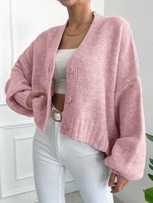 EURMUSE Casual Loose Button-Up Long Sleeve Cardigan For Women, Suitable For Everyday Wear,Petite Cardigans,Cardigans - Baby Pink - View 4