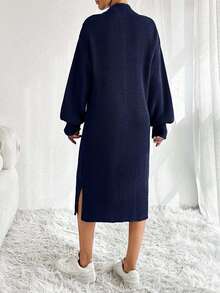 EURMUSE Women Knit Sweater Dress With Zipper Detail,Petite - Navy Blue - View 5