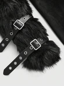 ROMWE EDITION Mũ lông nhọn màu tối Gothic cỡ lớn dành cho Giáng sinh, eo đính đinh kim loại, áo choàng dài có cổ tay bằng lông thú, áo khoác ngoài dài Maxi phong cách Gothic tối màu dành cho mùa thu/đông cỡ lớn có mũ trùm đầu, áo khoác dài màu đen dự tiệc sang trọng theo phong cách cung điện cổ điển, áo khoác ngoài màu đen, áo khoác đen dự tiệc sang trọng theo phong cách cung điện cổ điển dành cho nữ - màu đen - Xem 3