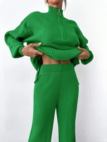 EURMUSE Ensemble deux pièces pull tricoté et pantalon de couleur unie décontracté pour femmes, automne/hiver