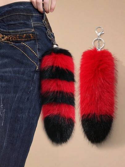 Goth 1 pièce Porte-clés style rétro gothique avec queue de renard/à neuf queues en fausse fourrure dégradé rouge et noir, convient pour le cosplay, les performances, la décoration, le port quotidien, cadeau pour les femmes, les filles, les fans d'anime