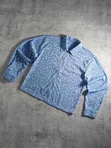 PAVTROS 男士街头风长袖翻领衬衫，长袖方领衬衫，定制提花面料，3D提花面料，牛仔质感面料，清新时尚，日常休闲，街头潮流，户外，主题派对，时尚单品，节日礼物，男友/老公礼物 - 淺藍色 - 查看 6