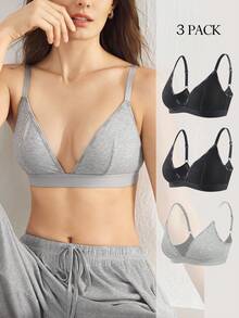 Ocili 3件套女士深V领休闲图案无钢圈文胸 - 彩色 - 查看 1