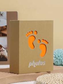 1 pieza Álbum de fotos con diseño de letra hueca, estuche de tarjeta de fotos con diseño de huella de pie lindo para el hogar, vuelta al colegio, útiles escolares - Multicolor - Ver 2
