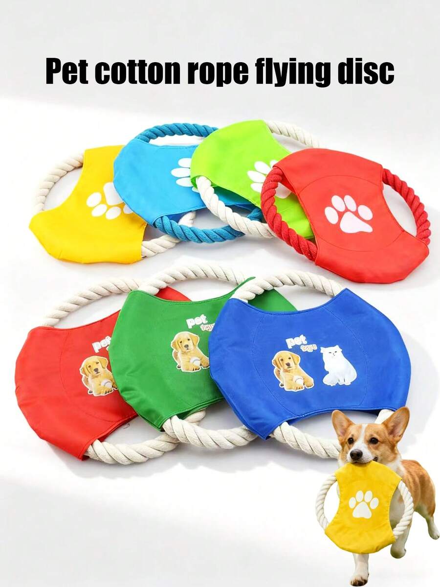 PETSIN 1 Piece Pet Cotton Rope Flying Disc, Durable Bite Training Dog Toy, Pet Chewing Toy, Pet Self-Entertainment Toy, Throwing Toy, Pet - Multicolor - View 1