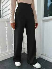 EURMUSE Solid Wide Leg Wool Knit Pants - Black - View 4