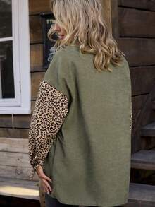 SHEIN LUNE Plus Size Women Leopard Print Color Block Jacket - Green - View 2