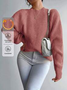 EURMUSE Solid Raglan Sleeve Sweater - Dusty Pink - View 1