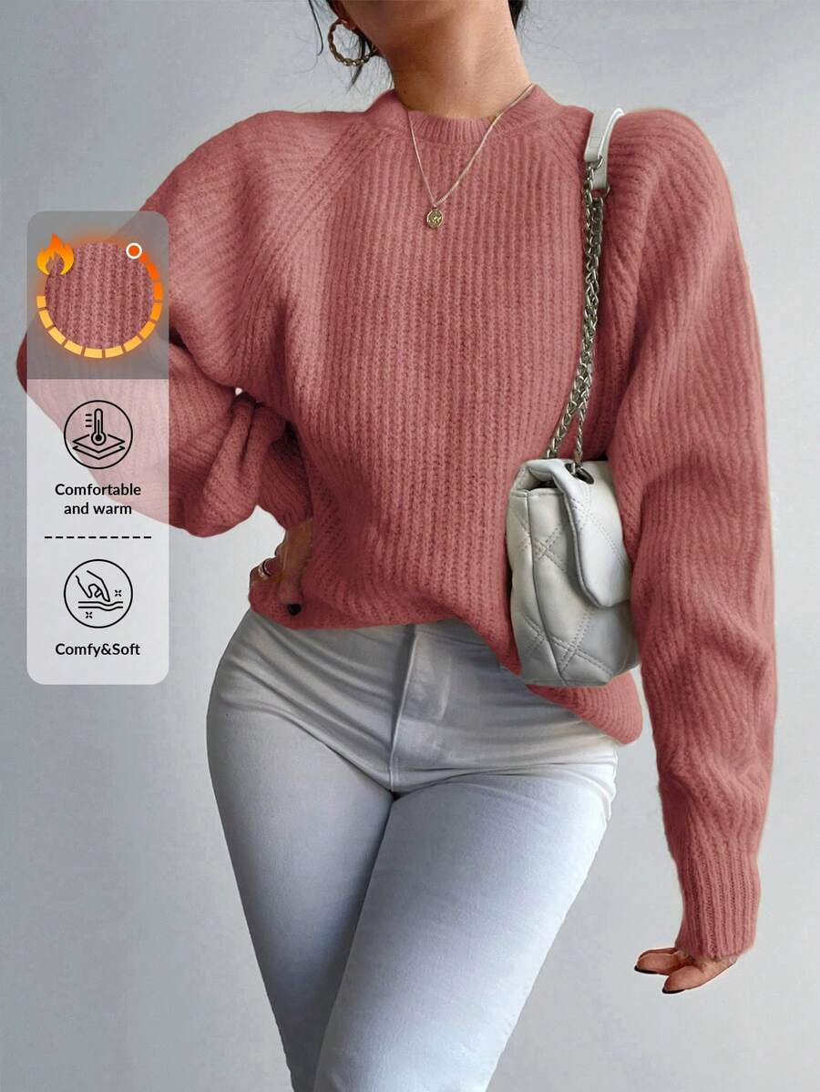 EURMUSE Solid Raglan Sleeve Sweater - Dusty Pink - View 1