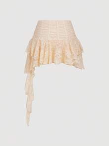 SHEIN MOD 女士蕾丝不对称领长袖上衣搭配荷叶边中长裙，时尚两件套，独特连衣裙，露肩设计，蕾丝连衣裙，褶皱连衣裙，秋冬季，圣诞节女装，新年装，感恩节女装，派对装，海滩装，优雅女士套装，白色两件套，波西米亚风，乡村音乐会装，外出装