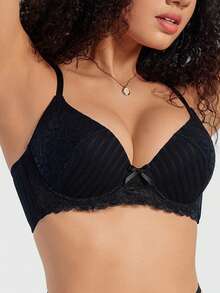 1pc Women's Lace Patchwork Black Underwire Bra