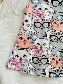女嬰休閒可愛卡通小貓圖案無袖連衣裙 - 彩色 - 查看 6