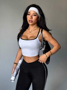 Dewbera 女士日常健身休闲工字背运动文胸 - 黑與白 - 查看 1