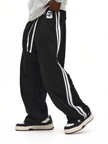 SUMWON Bequeme klassische Jogginghose mit seitlichem Streifendetail Logo-Muster, elastischer Knöchel, lässig, locker geschnitten, entspannter Winterwear Uni-Look - Schwarz - Übersicht 5