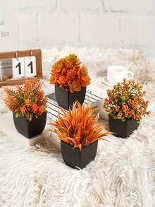 4/1 chậu cây nhân tạo mùa thu - Cây xanh mô phỏng bằng nhựa màu mùa thu - Trang trí nhà tắm, Trang trí bàn ngày lễ - Trang trí theo mùa thu/đông, Halloween, Ngày Thánh Patrick - Trang trí chậu cây mùa thu trong nhà kiểu nông trại (có bình đựng màu đen trắng), Trang trí tiệc ngày lễ, Trang trí mùa thu, Trang trí phòng, Trang trí phòng ngủ, Trang trí Giáng sinh - Nhiều màu - Xem 4