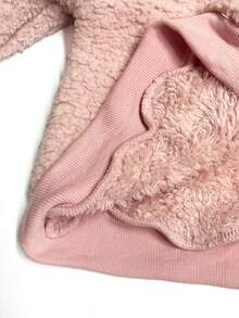 Winter Set Pink 2pcs Girls Autumn/Winter Furry Set, Including Stand Collar Half-Zip Jacket With Black Emblem On Pink Top; Matching Elastic Cuff Pants, Relaxed Fit For Everyday, Outdoor, School Wear Comfortable Fashion Cute Mischievous - Pink - View 6