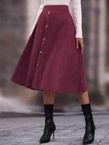 EMERY ROSE 女式纯色简约休闲长裙 - 酒紅色 - 查看 6