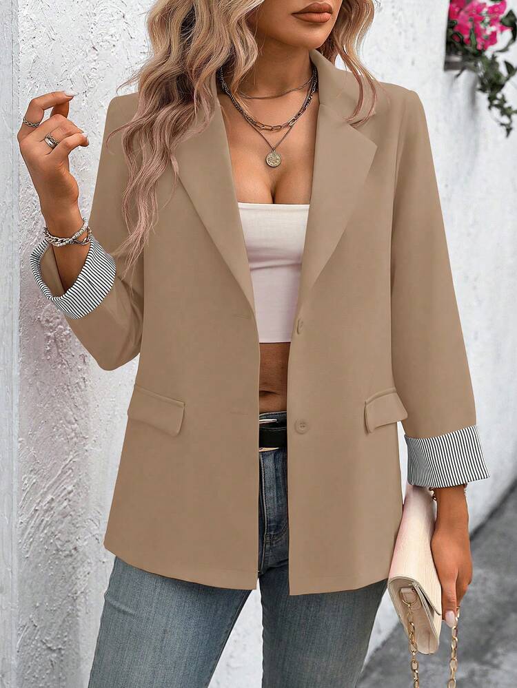 SHEIN LUNE Women's Notched Collar Casual Elegant Versatile Single