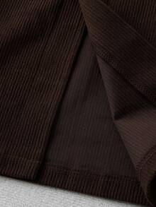 Selianne Women's Elegant Casual Ribbed Corduroy Split Hem Flare Pants With Metal Pocket Flap Decor, Chic & Versatile For Work And Daily Wear, Autumn/Winter - Coffee Brown - View 5