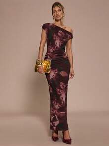 SHEIN BAE Váy ôm sát họa tiết hoa thanh lịch dành cho nữ mùa thu/đông, thích hợp cho tiệc cocktail, hẹn hò lãng mạn, mặc nhiều lớp vào mùa thu/đông, tiệc tùng, tụ họp trang trọng, váy Halloween, váy Giáng sinh - Nhiều màu - Xem 3