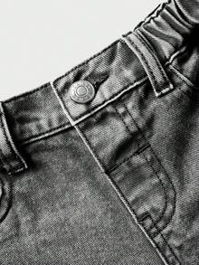 SHEIN 女婴刺绣爱心休闲宽松粉色可爱牛仔裤