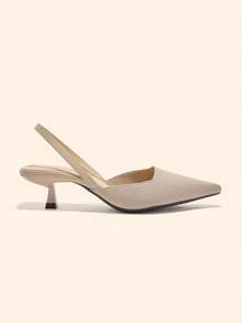 CUCCOO BASICS Women's Pointed Toe Slingback Mid-Heel Pumps, Knit Material, Apricot Color, Fashionable & Comfortable Breathable Everyday Work Shoes - Apricot - View 3