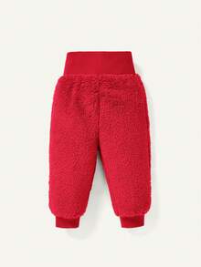 2pcs Baby Girl Hooded Fleece Jacket And Thick Pants Set - Red - View 7