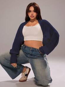 Rustia New Bat Wing Long Sleeve Women Cardigan Sweater - Navy Blue - View 5