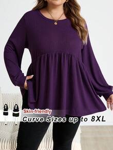 SHEIN CURVE+ 女式加大码宽松休闲圆领 T 恤，纯色 - 紫色 - 查看 11