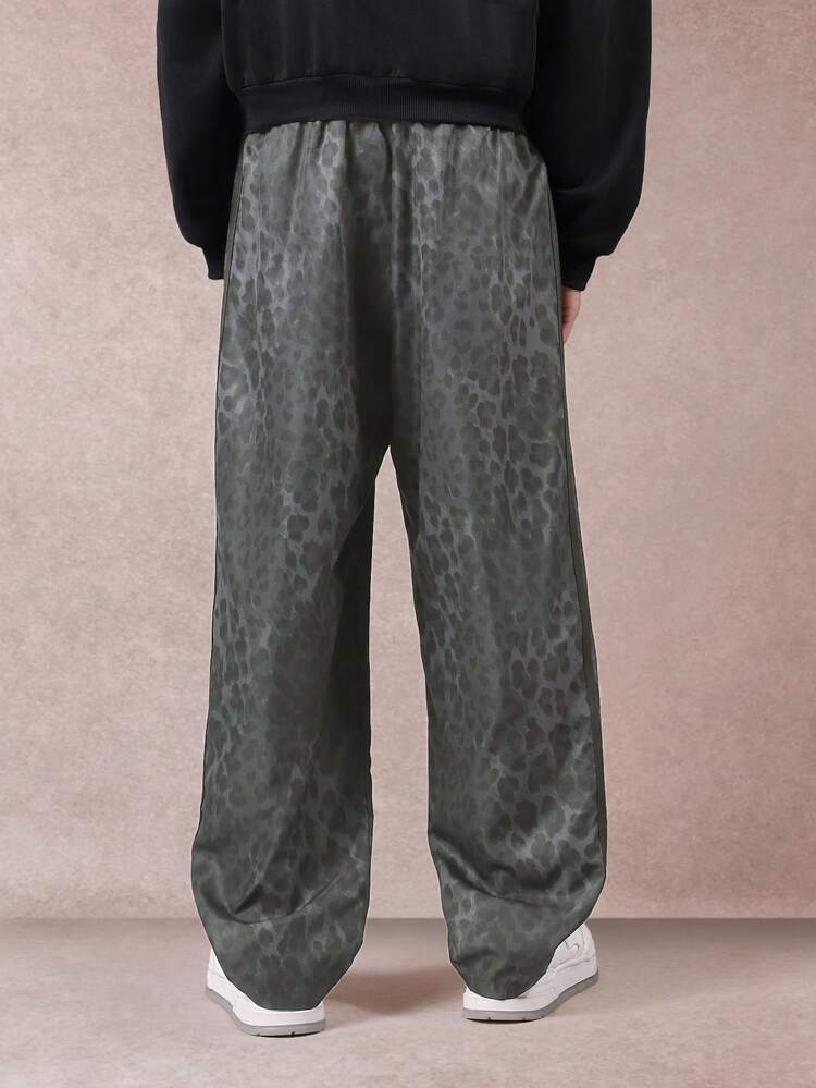 Leopard Print Wide Leg Pants With Side Tape