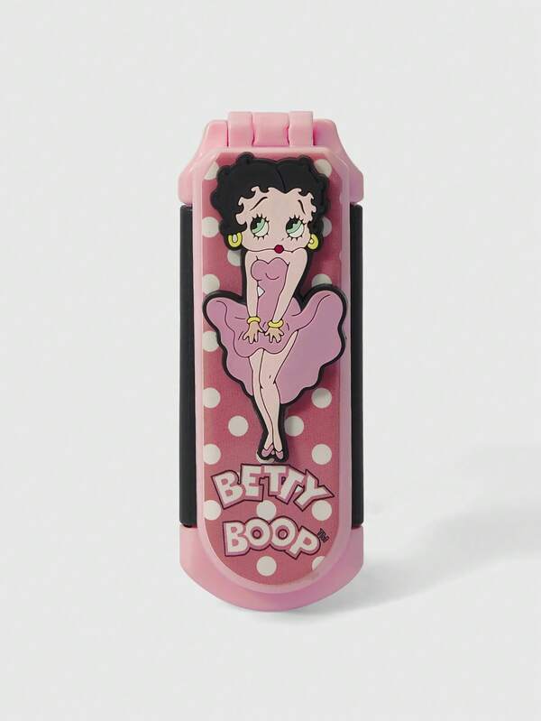 Betty Boop | ROMWE Peine con gráfico de personaje de dibujos animados personalizado, cepillo de pelo portátil con cojín de aire, peine y espejo plegables 2 en 1, accesorio para volver a la escuela