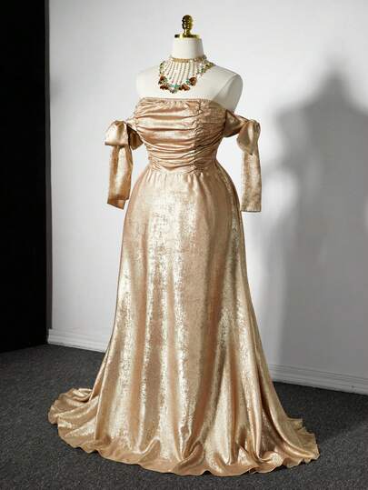 Grovea Plus Size Sleeveless Strapless Elegant Party Dress, Slimming And Romantic