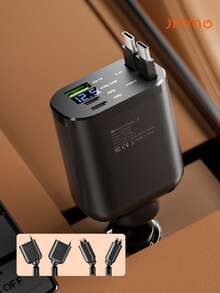 JMMO 66W 伸缩式车载充电器，带数字显示，5 合 1 快速车载电话充电器，带 2 个 PD 端口，2 根伸缩电缆和 USB 车载充电器，兼容 16/15/14/13/12，兼容 Galaxy，适用于 Pixel 等。 - 彩色 - 查看 2