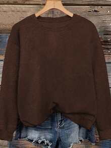 INAWLY Sudadera de cuello redondo de manga larga minimalista y de moda con efecto de punto falso para mujer