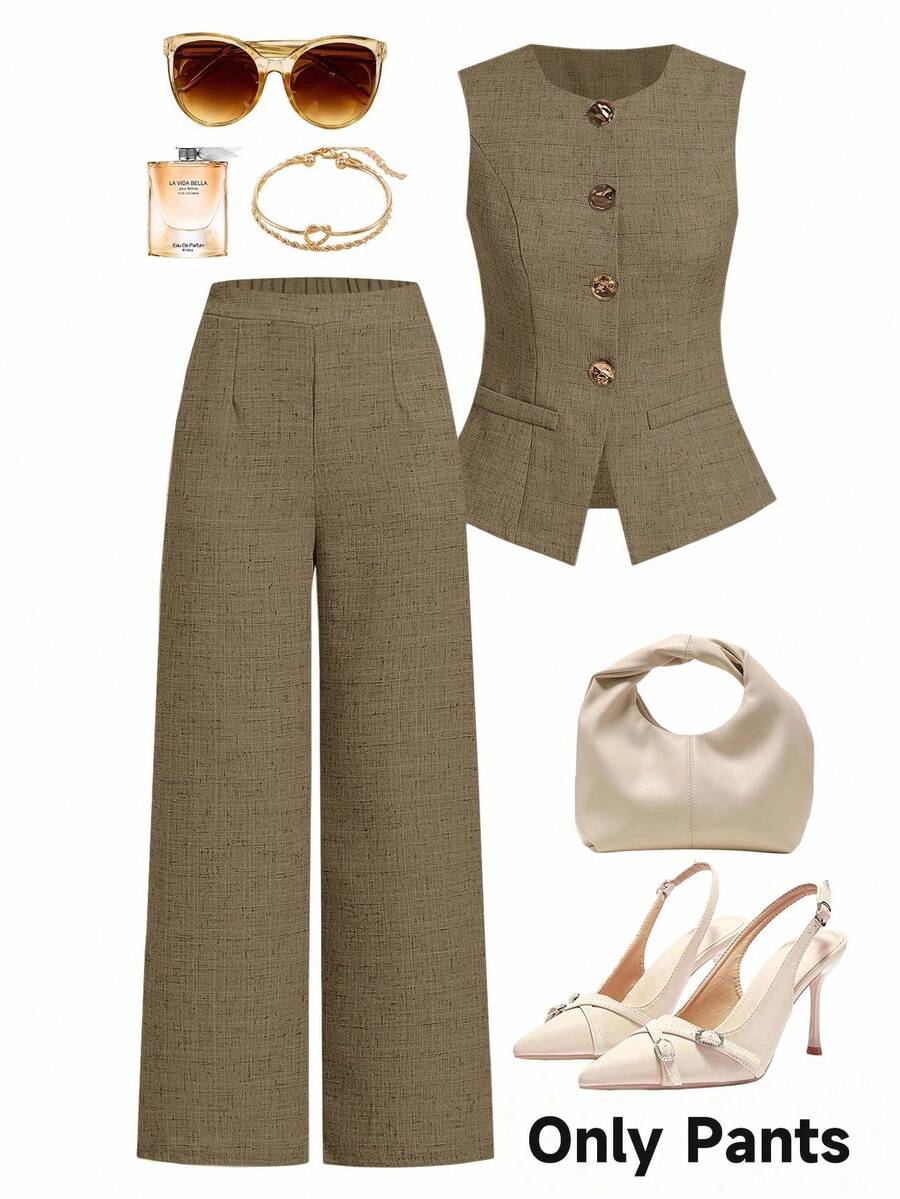 Ellevyn Elegant Summer Office Wear French Style Linen Look Formal Pants