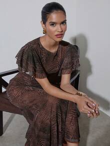 COSMINA Elegantes Damen-Kleid mit Leopardenmuster und Taillengürtel, ganzjährig tragbar