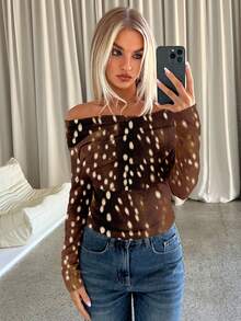 Aloruh Áo thun dài tay ôm sát họa tiết hươu Giáng sinh gợi cảm, đa năng dành cho nữ, phù hợp mặc mùa thu/đông, mặc hàng ngày, đi nghỉ theo phong cách Boho, lễ hội âm nhạc, mùa thu mát mẻ, áo thu - màu nâu - Xem 7