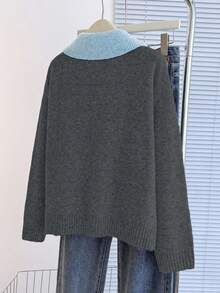 Franclia V-Neck 2 In 1 Long Sleeve Sweater, Autumn/Winter - Dark Grey - View 2