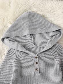 SHEIN Girls Grey Casual Hooded Sweater Top And Knitted Shorts Set, Suitable For Daily Wear, School, Outing, Party, Autumn/Winter - Grey - View 4