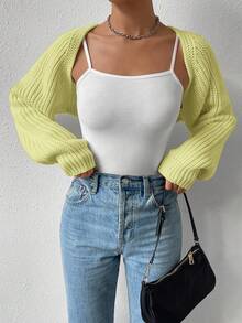 EURMUSE Women's Solid Color Minimalist Versatile Cropped Cardigan - Yellow - View 5
