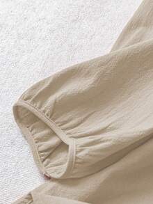 Linhara Women's V-Neck Embroidered 3/4 Sleeve Linen Blouse, Loose Fit Summer Top - Apricot - View 5