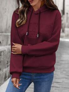 EMERY ROSE Women's Casual Loose Hoodie With 3D Letter Print, Christmas - Burgundy - View 6