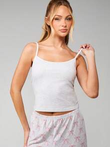 MISSGUIDED 蝴蝶结印花睡衣套装女士睡衣吊带背心松紧腰裤家居服 - 灰色 - 查看 4