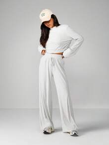 MISSGUIDED 宽松版型罗纹针织长袖圆领套头衫，日常休闲舒适 - 灰色 - 查看 3