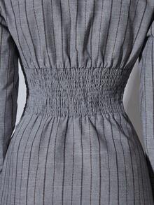 COSMINA Vestido corto de manga larga con cuello en V profundo, botones delanteros y estampado de rayas para mujer - Multicolor - Ver 7