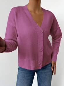 EURMUSE Cardigan spalle cadenti con bottone frontale - Rosa - Visualizzare 3