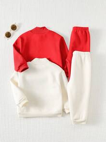 Cozy Pixies 4 件套女婴休闲套装：柔软针织字母印花高领运动衫和松紧腰喇叭裤 - 彩色 - 查看 2